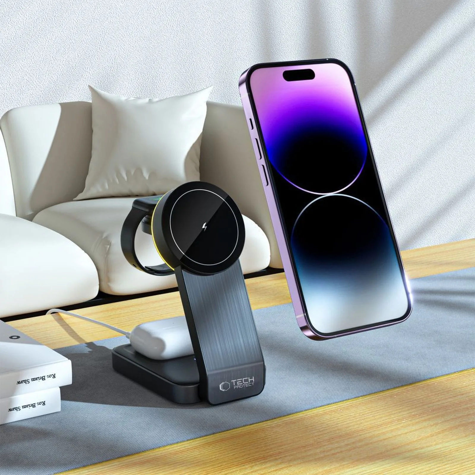 3-u-1 bežični punjač s postoljem za pametni telefon, Apple Watch i AirPods MagSafe - crna 6