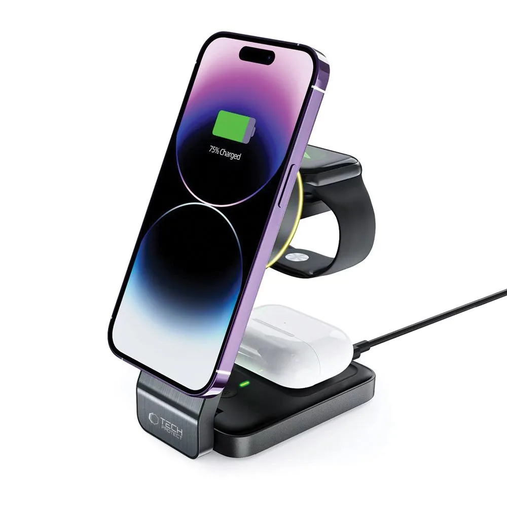 3-u-1 bežični punjač s postoljem za pametni telefon, Apple Watch i AirPods MagSafe - crna 8