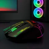 Mysz bezprzewodowa gamingowa optyczna z akumulatorem oświetleniem RGB 3200 DPI - czarna 7