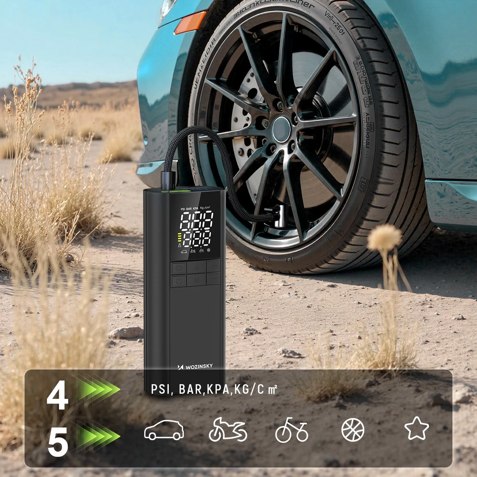 Kompresor pompka elektryczna powerbank latarka 150 PSI 8000mAh - czarny 10