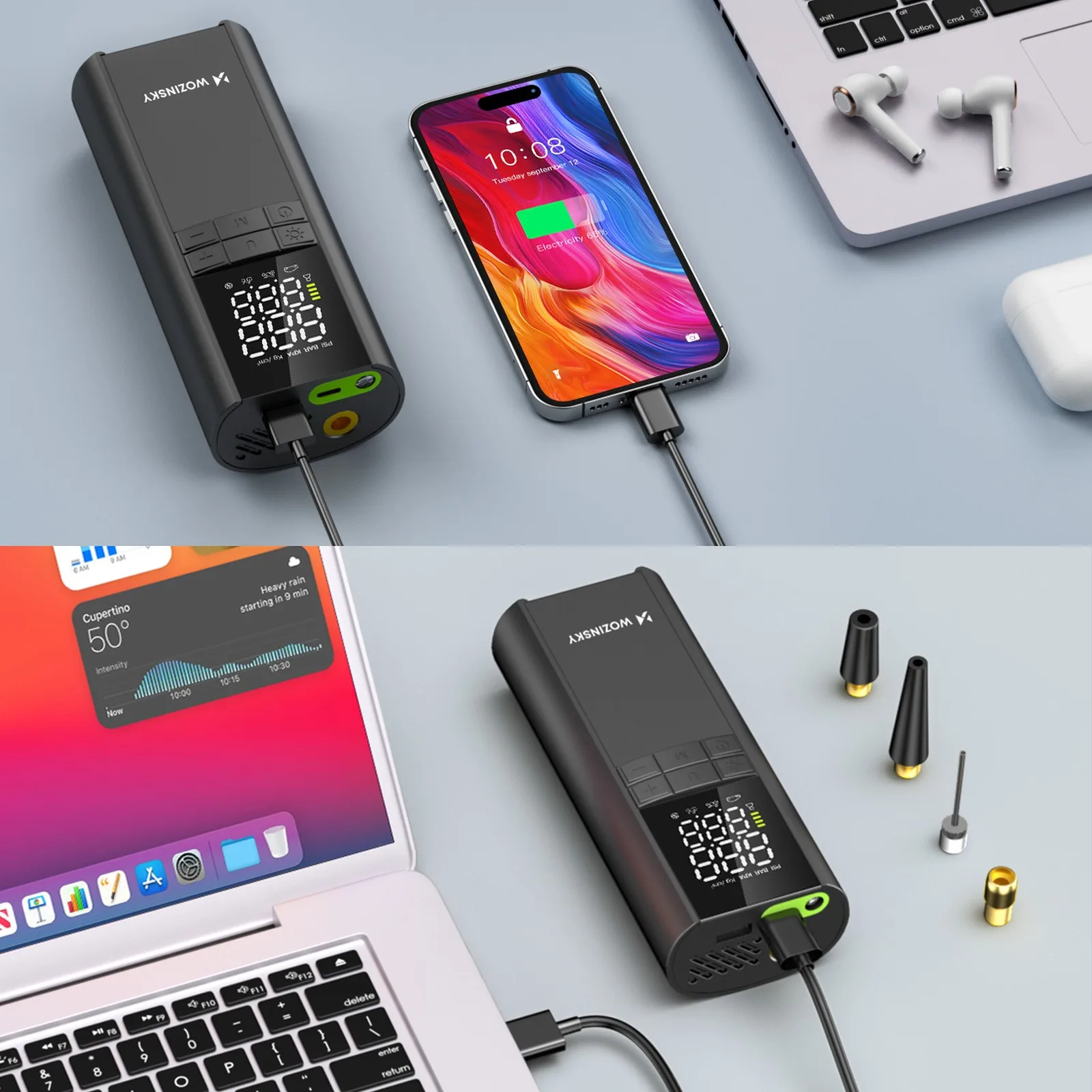 Kompresor pompka elektryczna powerbank latarka 150 PSI 8000mAh - czarny 11