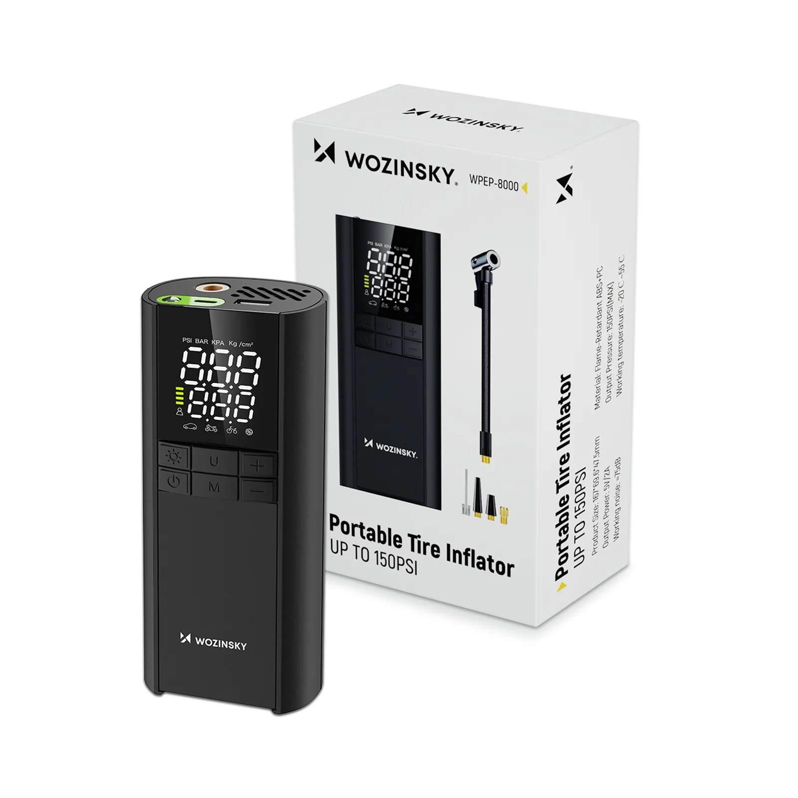 Kompresor pompka elektryczna powerbank latarka 150 PSI 8000mAh - czarny 3