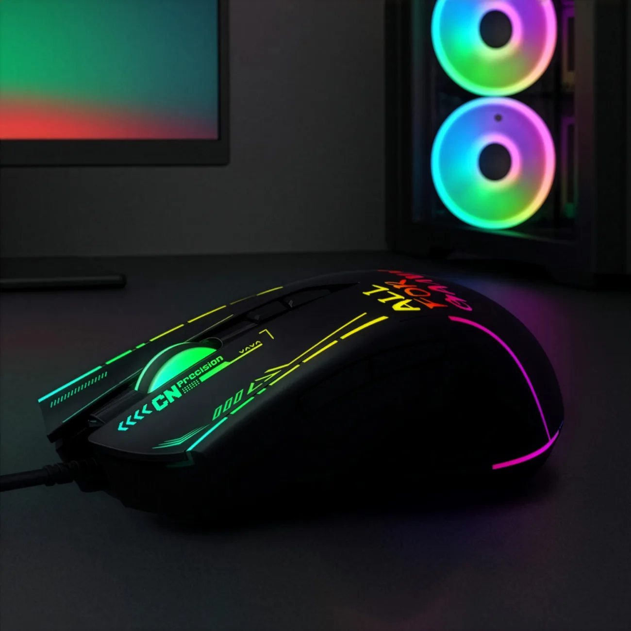 Žičani optički gejmerski miš s pozadinskim osvjetljenjem, 7 tipki, 7200 DPI, RGB - crna 6