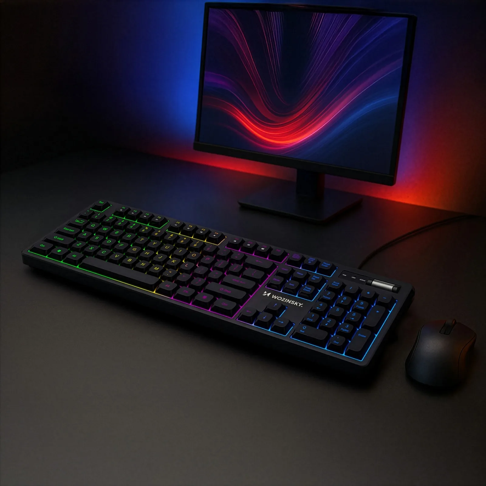 Háttérvilágításos membrános billentyűzet RGB játékgörgővel – fekete 8