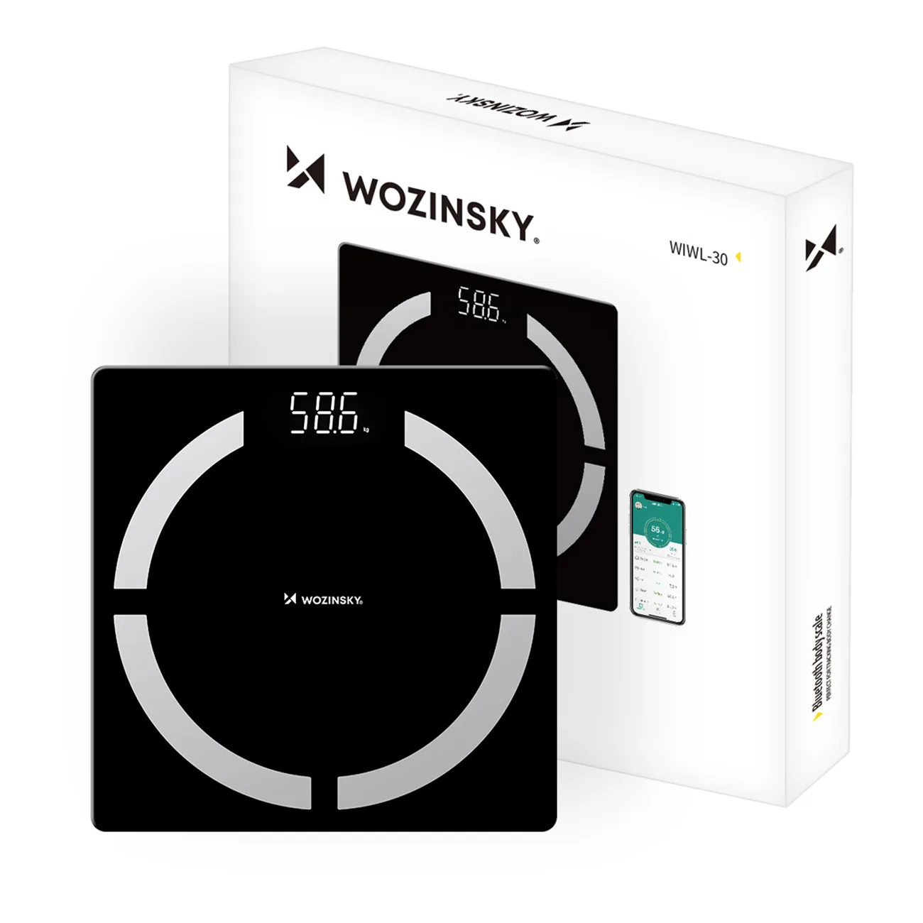 Intelligens Bluetooth-os mérleg, 180 kg - Fekete