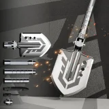 Lopată multifuncțională de supraviețuire cu cuțit, ciocan, cremene, fluier și harpon - gri 5