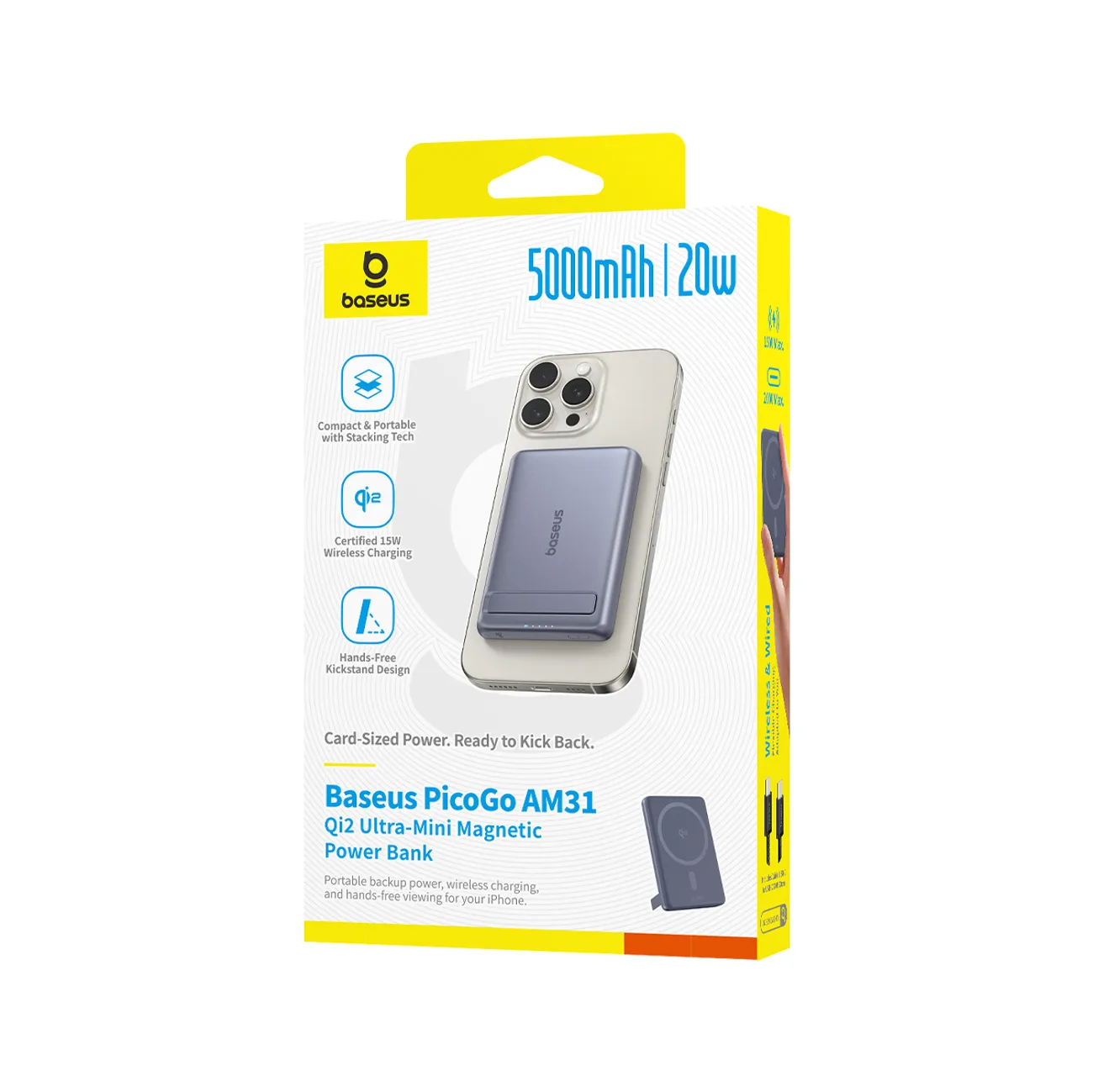 Powerbank ultracienki 5000mAh z podstawką kablem PicoGo AM31 Qi2 MagSafe 20W - szary 10