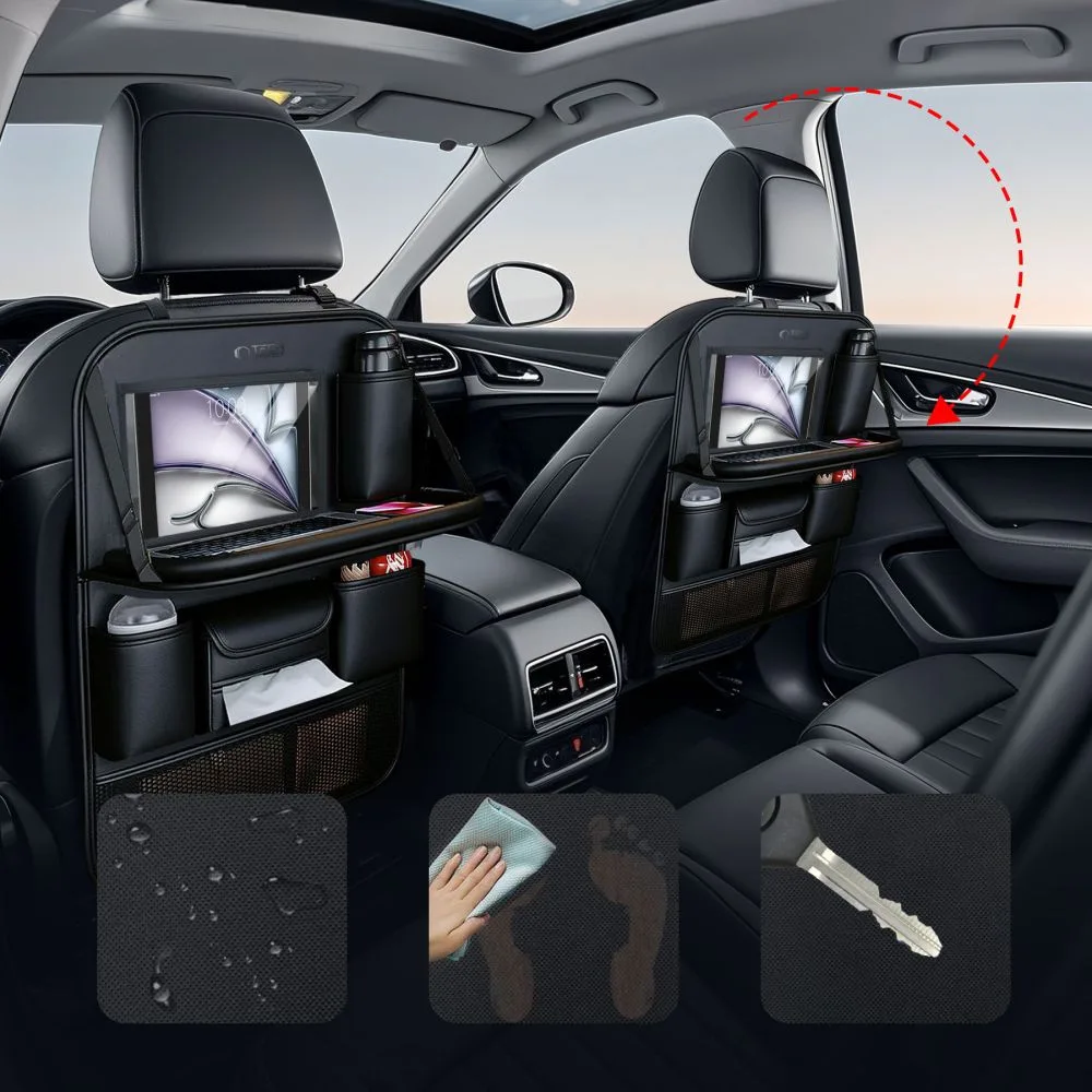 Organizator pentru scaunul auto cu raft și buzunare - negru 6