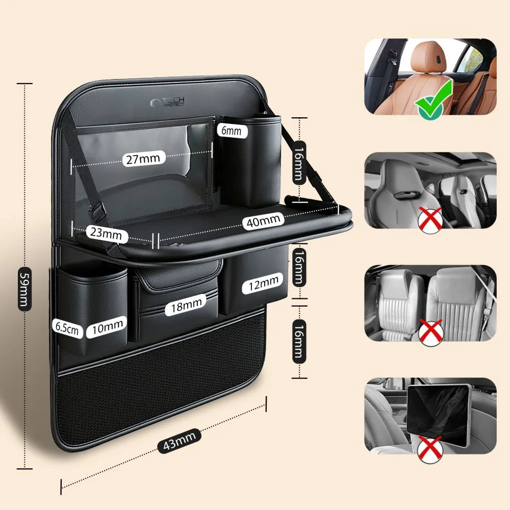 Organizator pentru scaunul auto cu raft și buzunare - negru 7