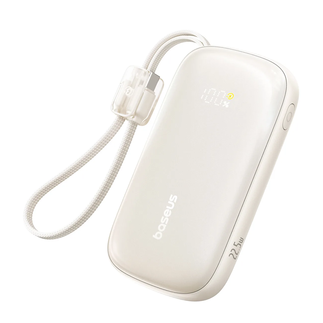 10000 mAh-s, 22,5 W-os powerbank nyakpántos kábellel EnerFill FC21 Qpow 3 Ultra – bézs
