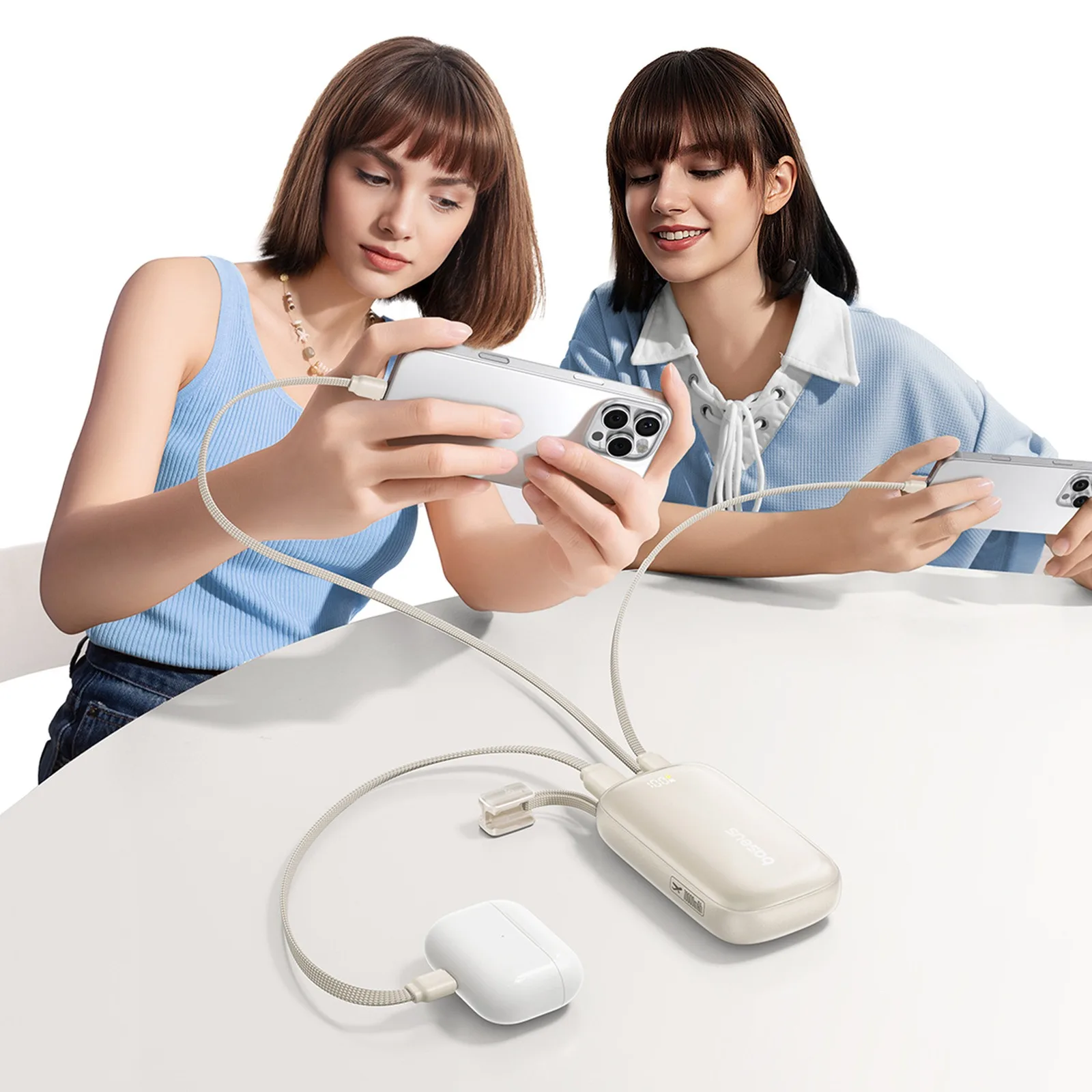 Powerbank 10000mAh 22.5W z kablem smyczą EnerFill FC21 Qpow 3 Ultra - beżowy 6