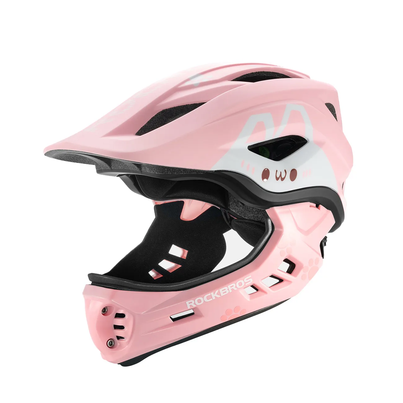 Kask rowerowy dziecięcy z odpinaną szczęką rozmiar S 48-52cm - różowy królik Kask rowerowy dziecięcy z odpinaną szczęką rozmiar S 48-52cm - różowy królik