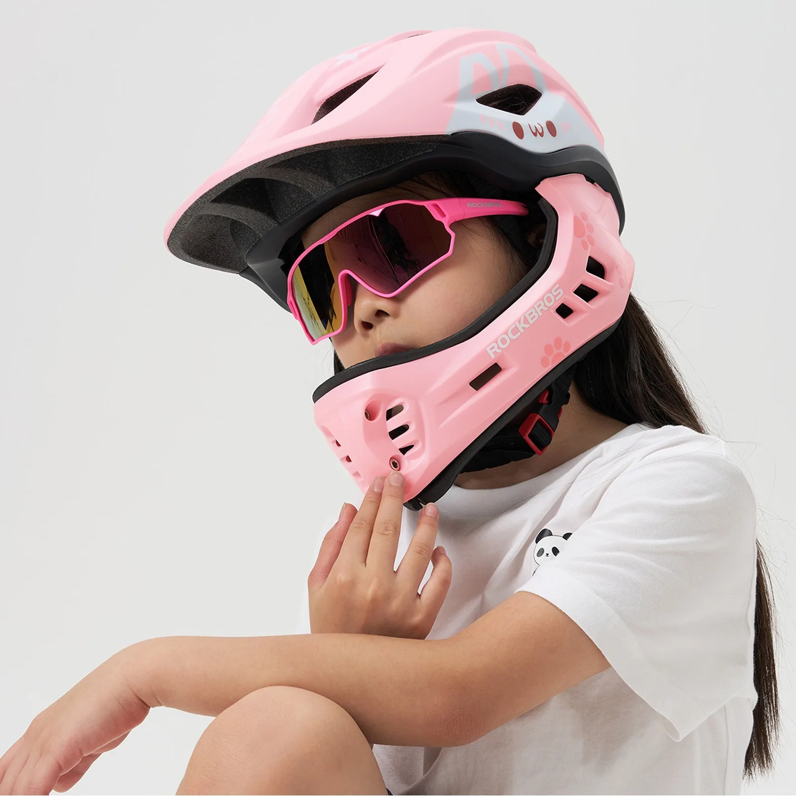 Kask rowerowy dziecięcy z odpinaną szczęką rozmiar S 48-52cm - różowy królik 2