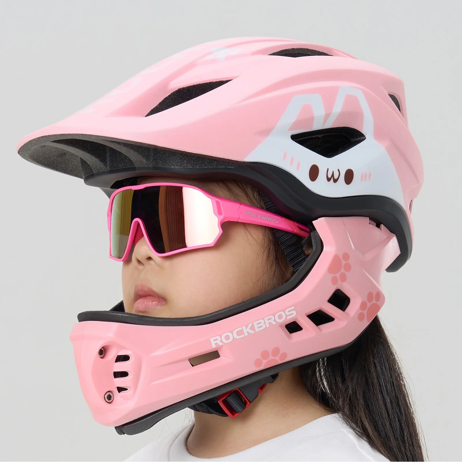 Kask rowerowy dziecięcy z odpinaną szczęką rozmiar S 48-52cm - różowy królik 3