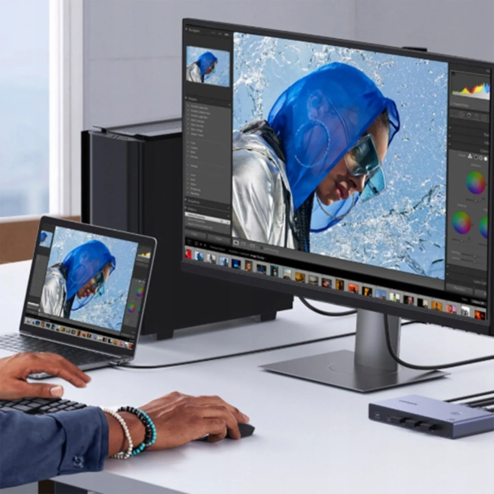 KVM prepínač pre 2 počítače a 1 monitor s USB-C a HDMI 4K 60 Hz – sivý 5