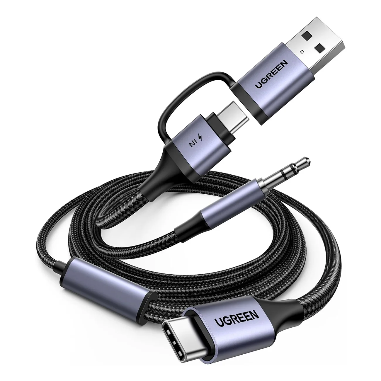 2 az 1-ben USB-C – USB-A/C mini-jack audio adapter töltési funkcióval – fekete