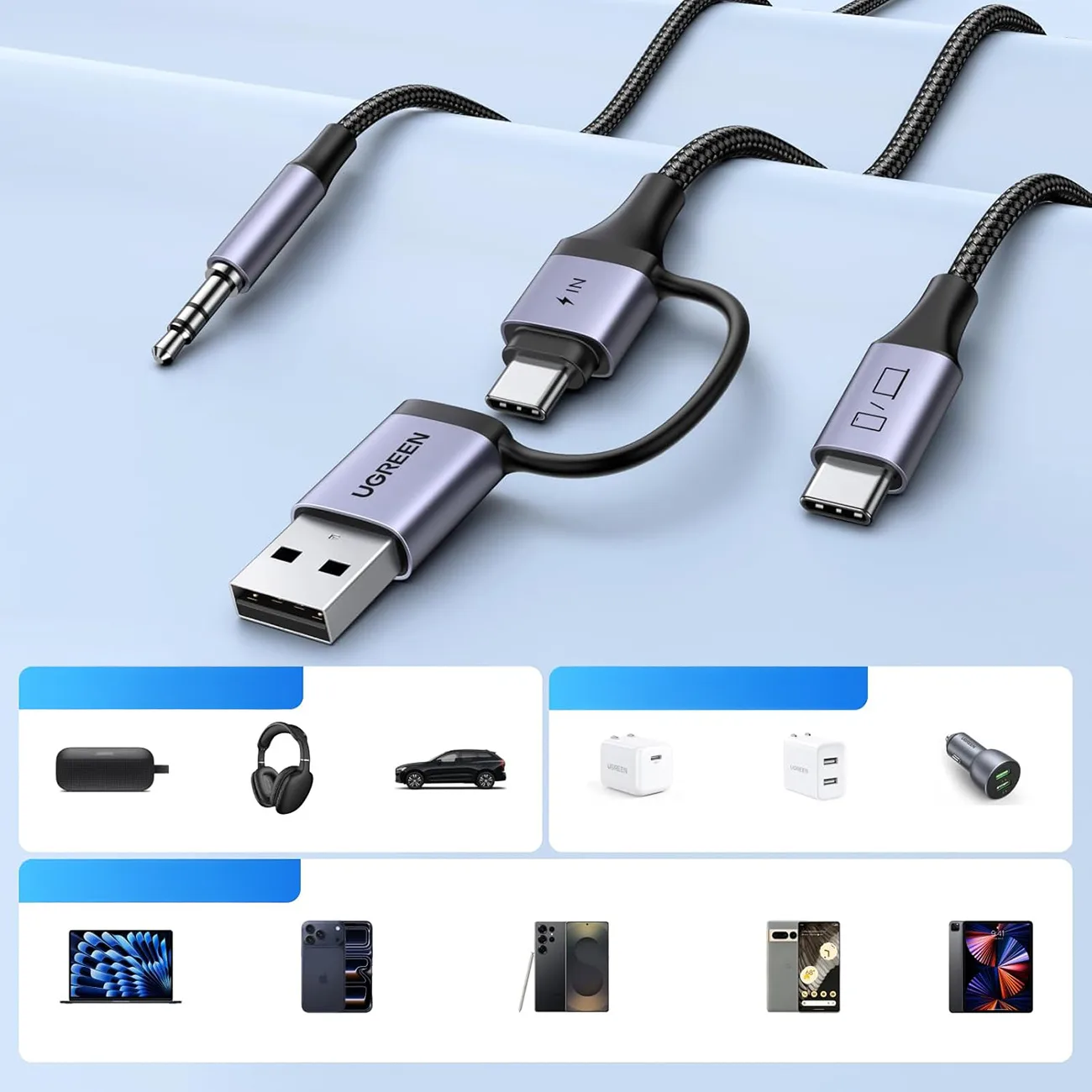 2-in-1 USB-C-zu-USB-A/C-Mini-Jack-Audioadapter mit Ladefunktion – Schwarz 4