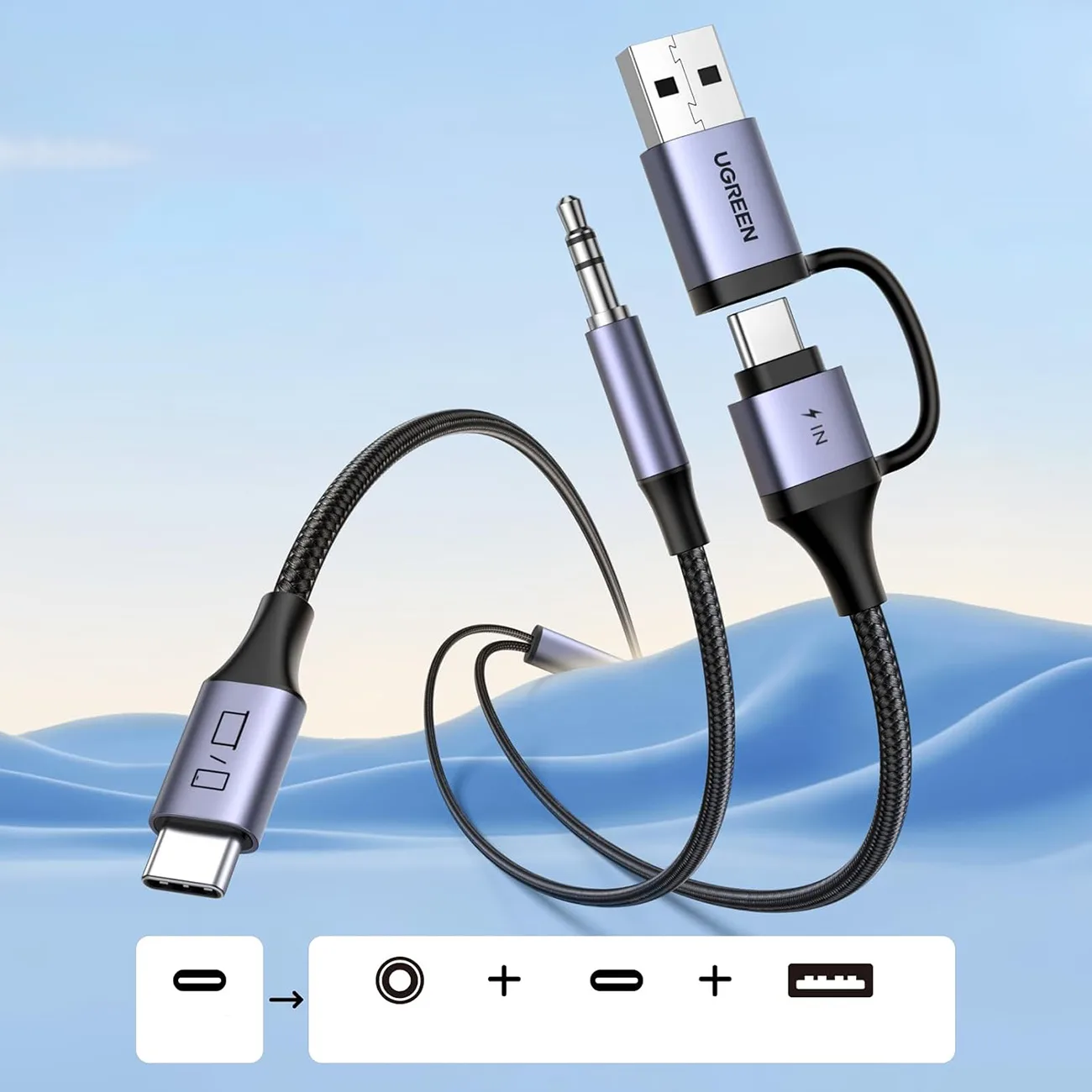 2-in-1 USB-C-zu-USB-A/C-Mini-Jack-Audioadapter mit Ladefunktion – Schwarz 6