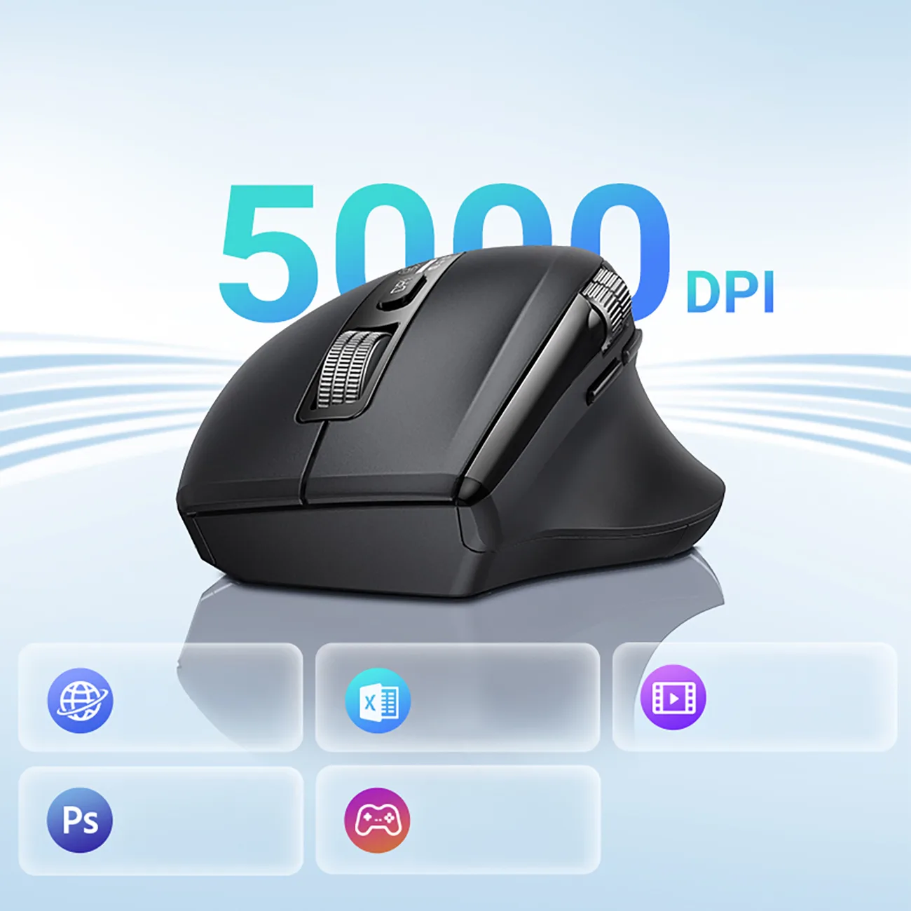 Vezeték nélküli optikai egér, 5 gomb, 5000 DPI görgő - fekete 8