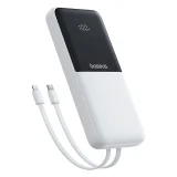 10000mAh 22,5W LiPo Power Bank s ugrađenim USB-C i iPhone Lightning kabelima - bijela