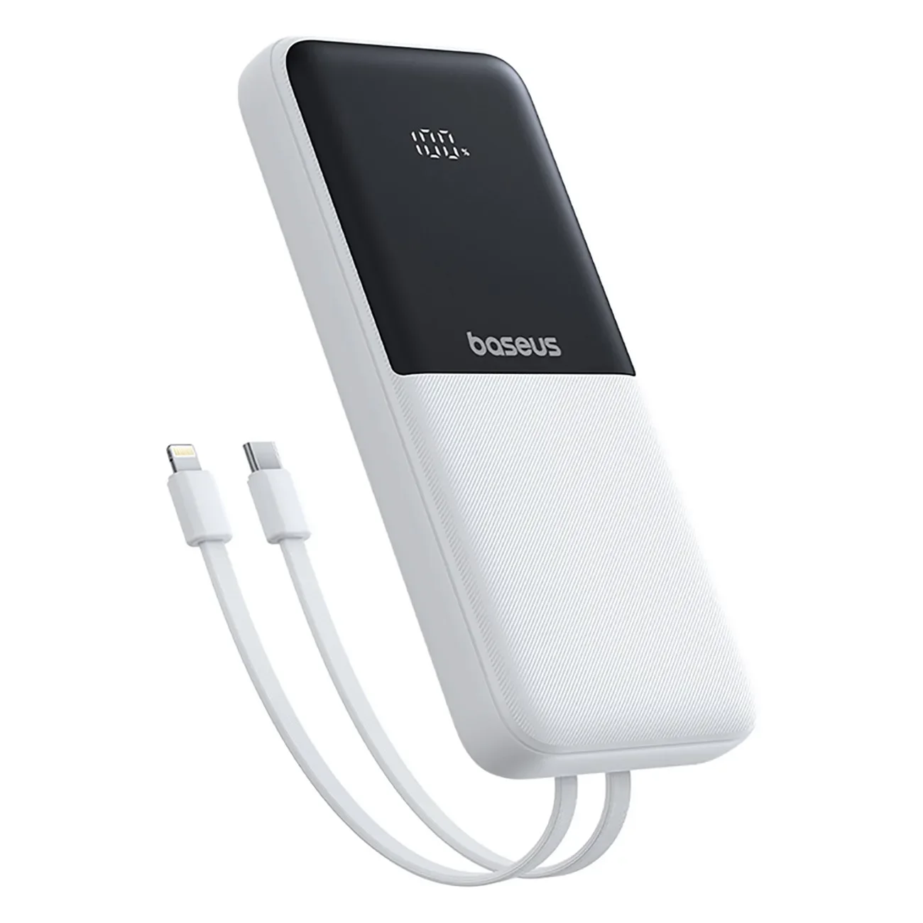 10000mAh 22,5W LiPo Power Bank s ugrađenim USB-C i iPhone Lightning kabelima - bijela
