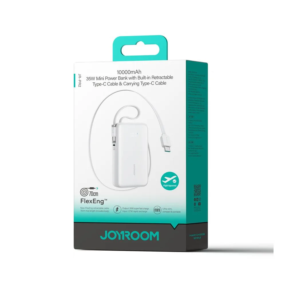 Powerbank JR-PR2 10000mAh 35W ze zwijanym kablem USB-C i kablem iPhone Lightning - biały 2