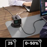 5 portos asztali töltő 2 behúzható kábellel, GaN 140 W – szürke 5