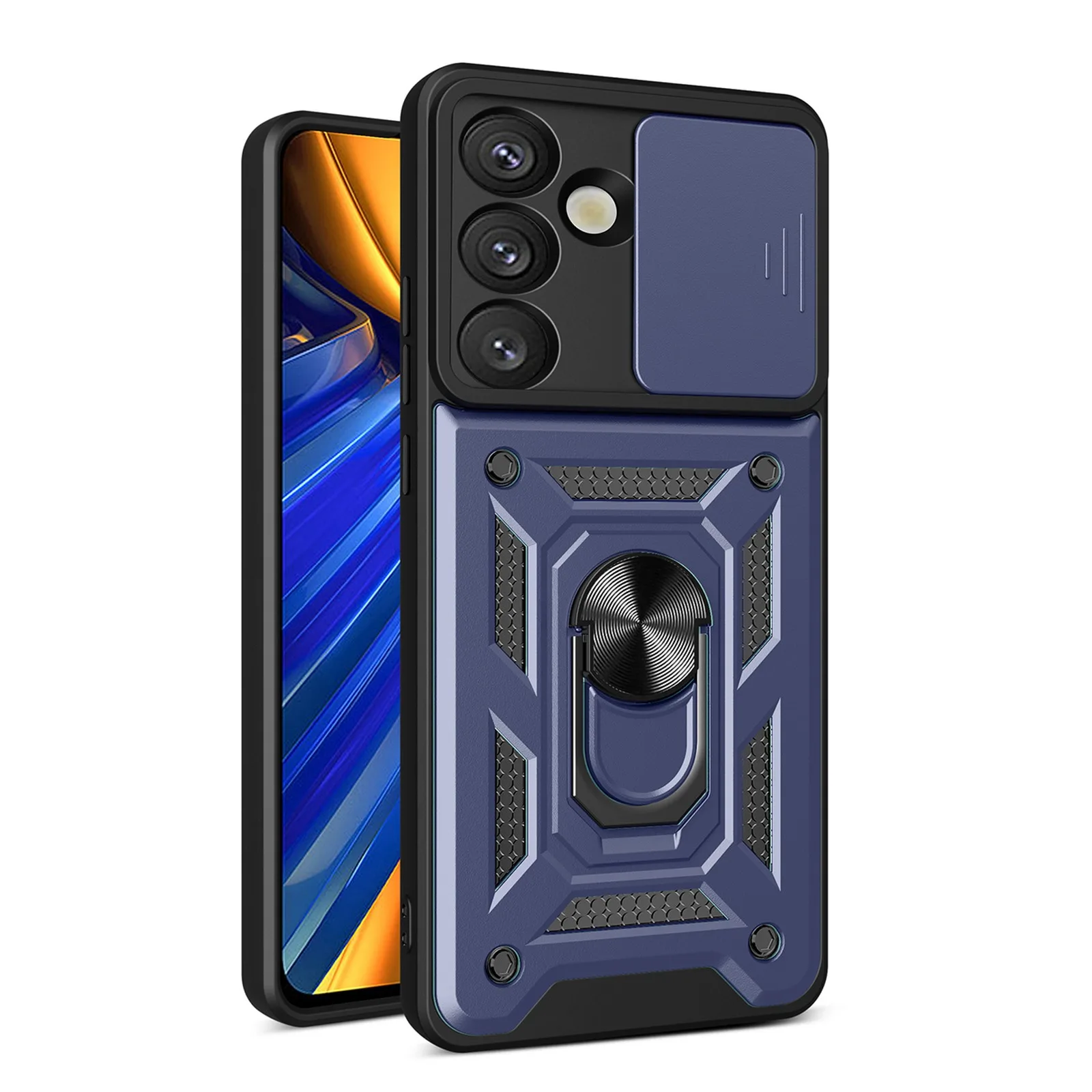 Páncélos tok gyűrűs kameravédővel a Samsung Galaxy S25-hez Hybrid Armor Camshield – kék