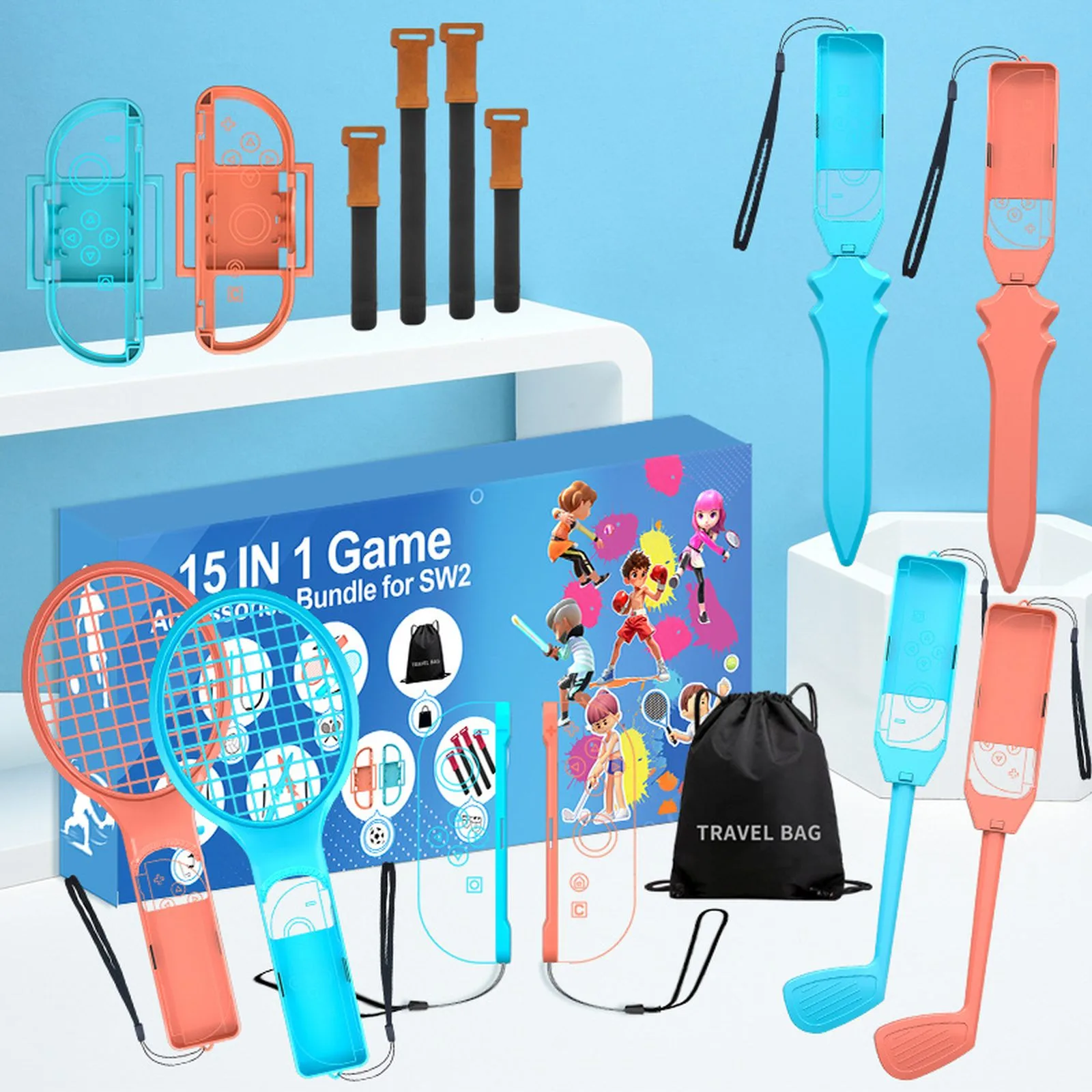 15 az 1-ben családi kiegészítő szett Nintendo Switch 2-hez – narancssárga és kék 2