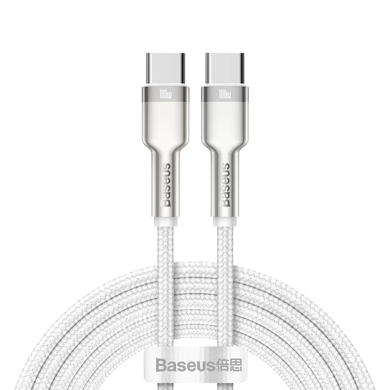 Cafule Metal 100 W-os, 2 m-es USB-C kábel – fehér