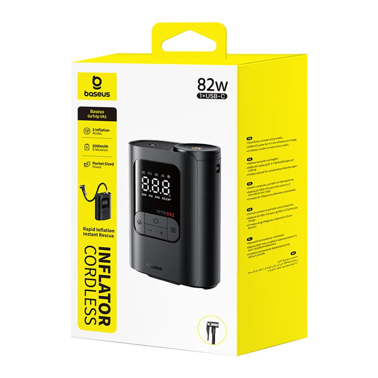 Akku-Kompressor, 3 Düsen, 150 PSI, 26 l/min, 82 W – schwarz 5