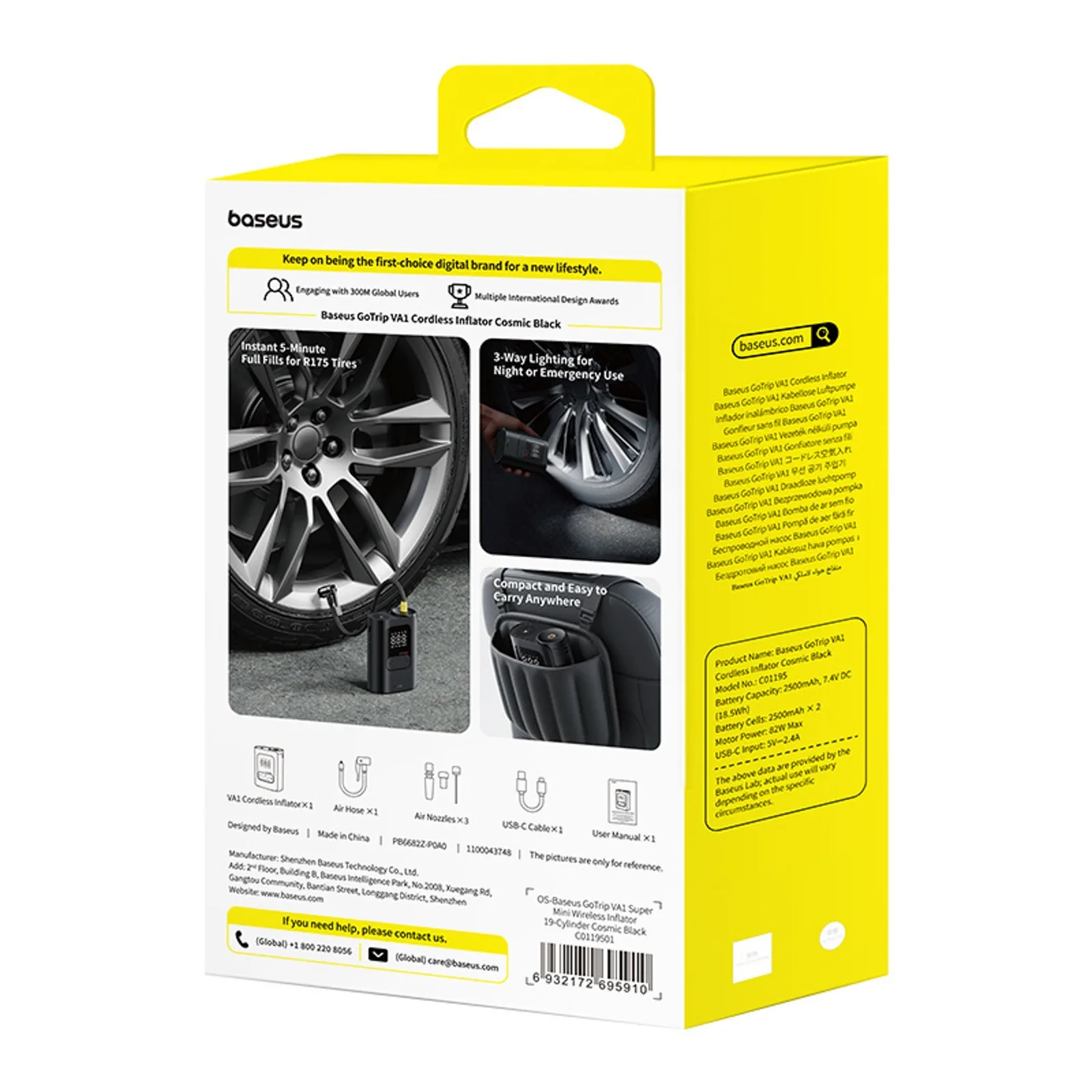 Vezeték nélküli kompresszor, 3 fúvóka, 150 PSI, 26 l/perc, 82 W – fekete 6