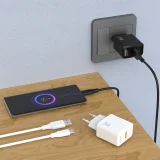Ładowarka sieciowa USB-A z kablem USB-A - USB-C 2.4A GaN - czarna 2