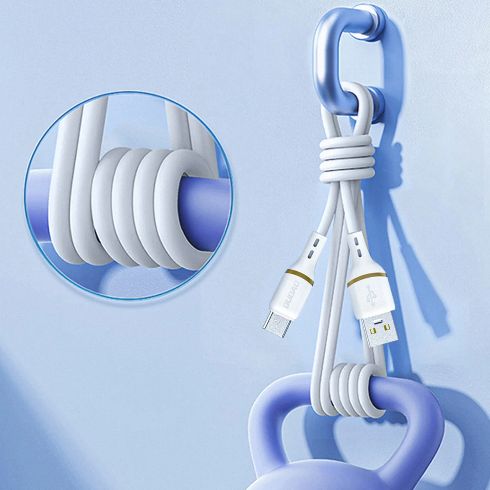 Kabel przewód USB-A - iPhone Lightning w silikonowym oplocie 30W 1m - biały 3