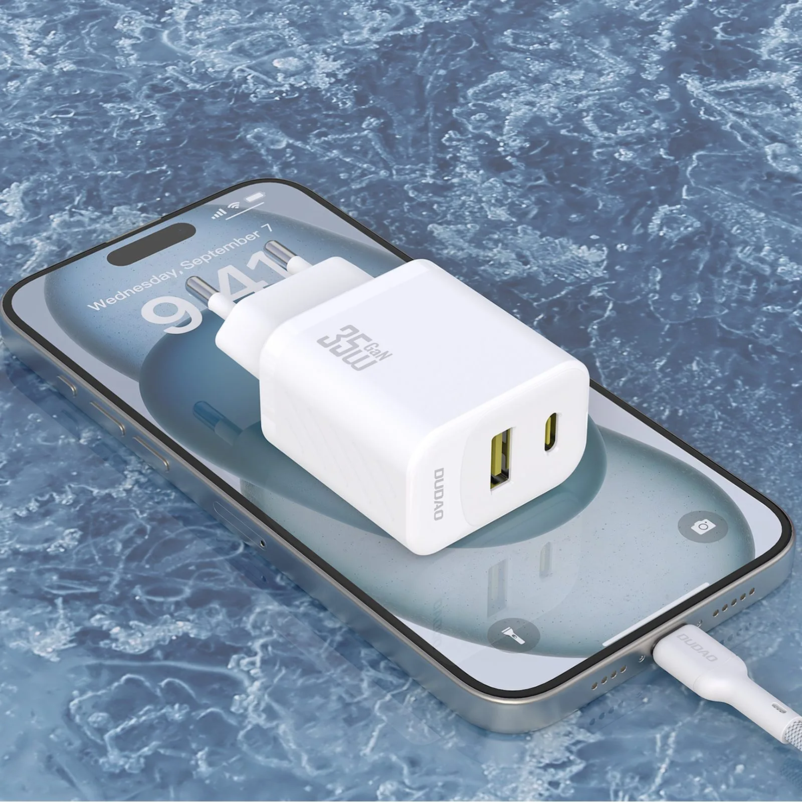 USB-A na USB-C zidni punjač s kabelom USB-C PD QC 35W - bijeli 5