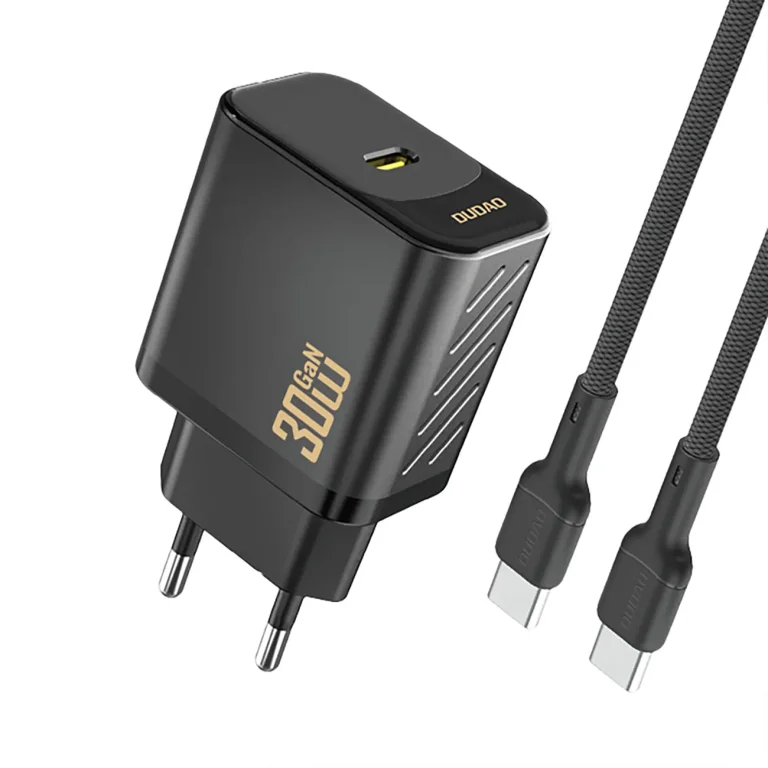 USB-C hálózati adapter USB-C kábellel, GaN PD 30 W – fekete