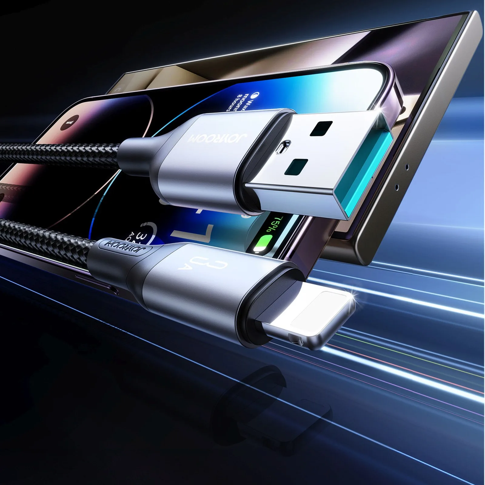 USB-A na iPhone Lightning kabel - Flash Series 3A 1m - crni 2