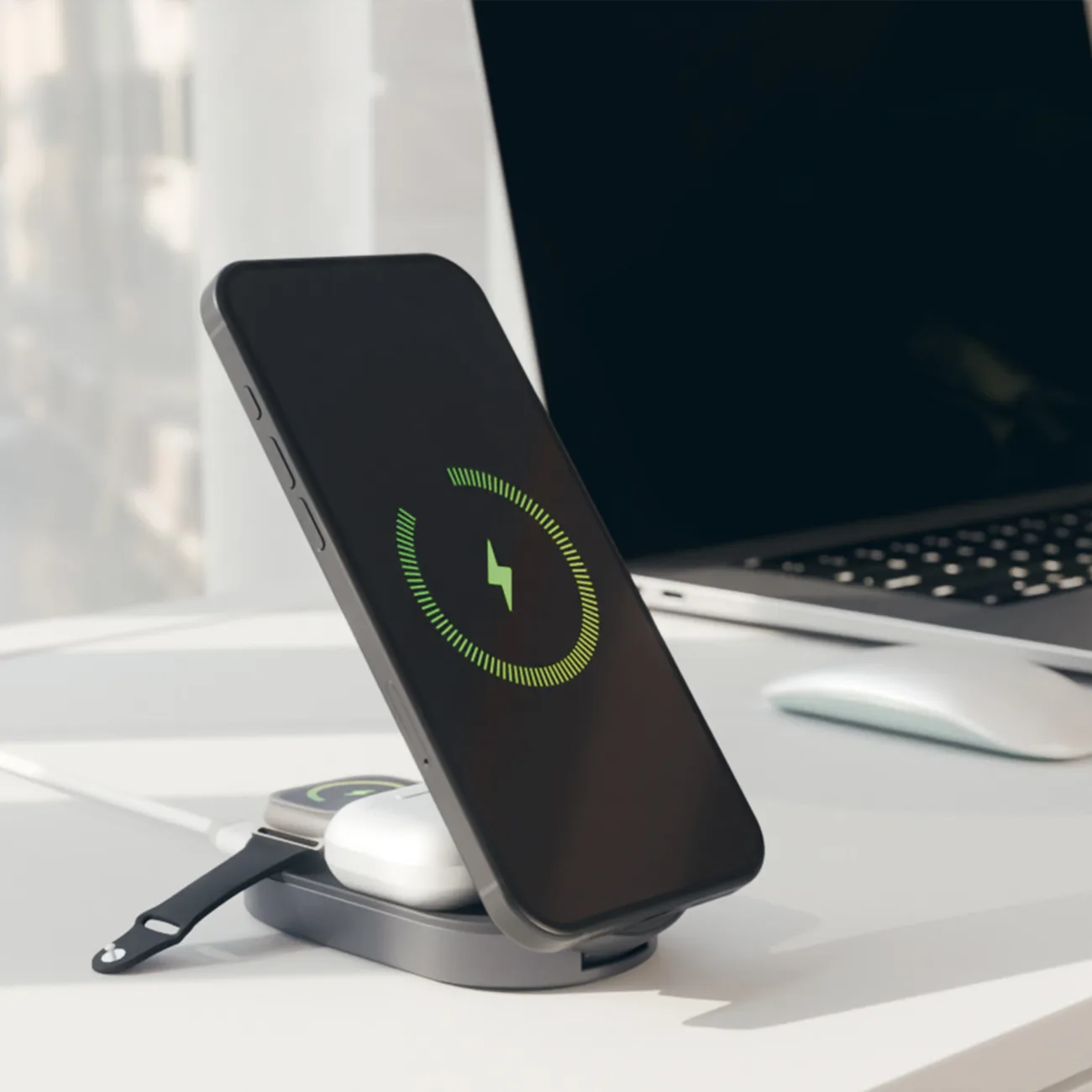 Stacja ładująca 3w1 bezprzewodowa składana do iPhone Apple Watch AirPods QI2 MFI - czarna 9