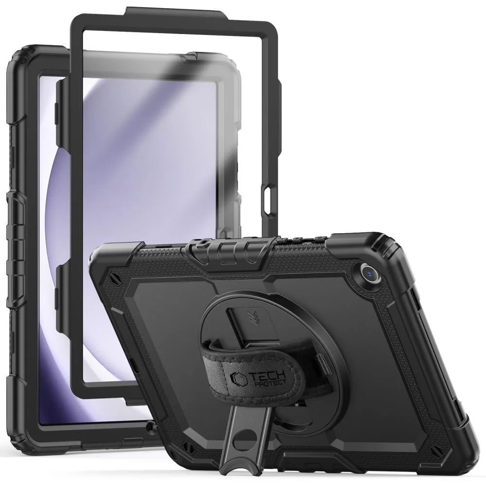 Etui z podstawką uchwytem smyczą na Samsung Galaxy Tab A9+ 11.0 X210 / X215 / X216 Solid360 - czarne Etui z podstawką uchwytem smyczą na Samsung Galaxy Tab A9+ 11.0 X210 / X215 / X216 Solid360 - czarne