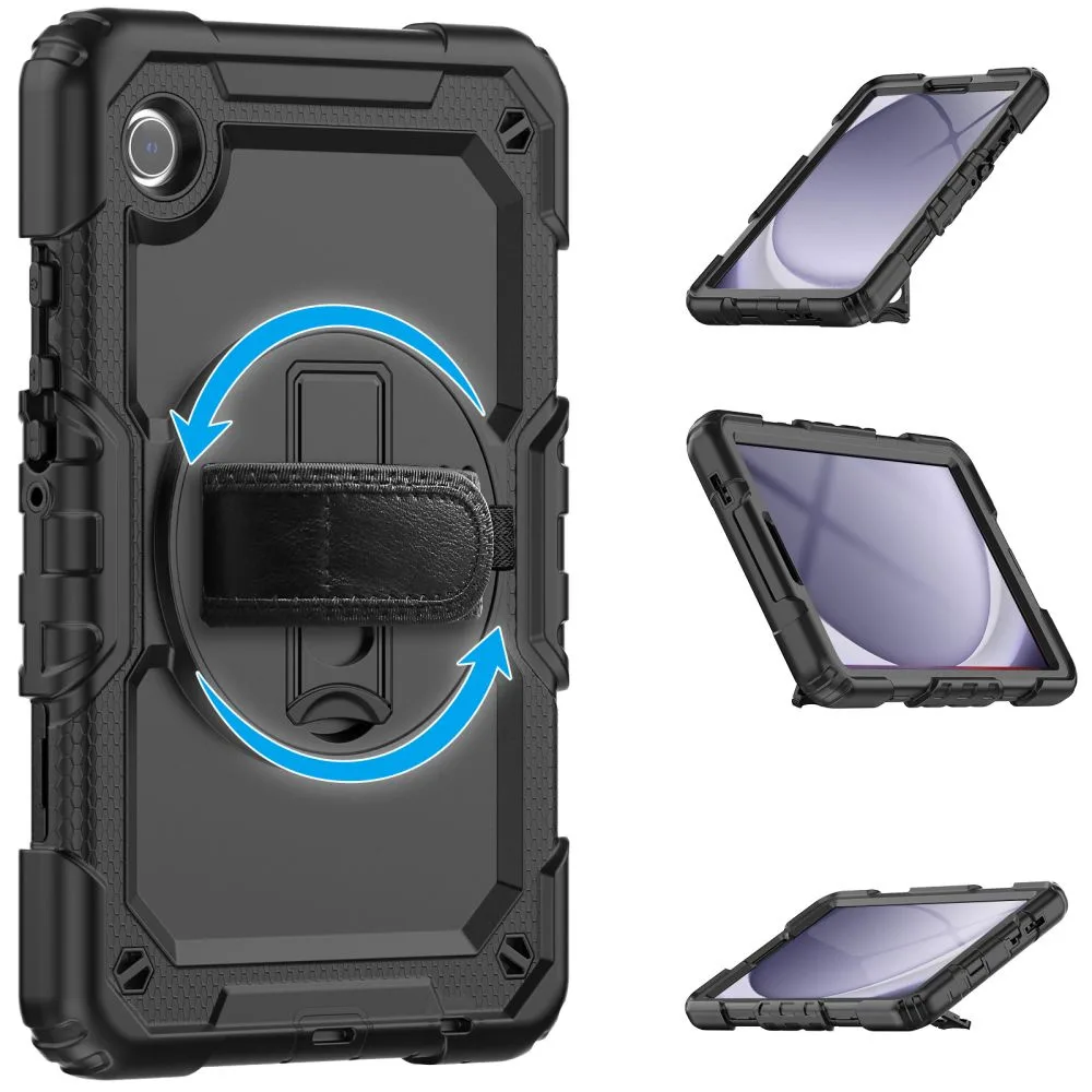 Etui z podstawką uchwytem smyczą na Samsung Galaxy Tab A9+ 11.0 X210 / X215 / X216 Solid360 - czarne 2