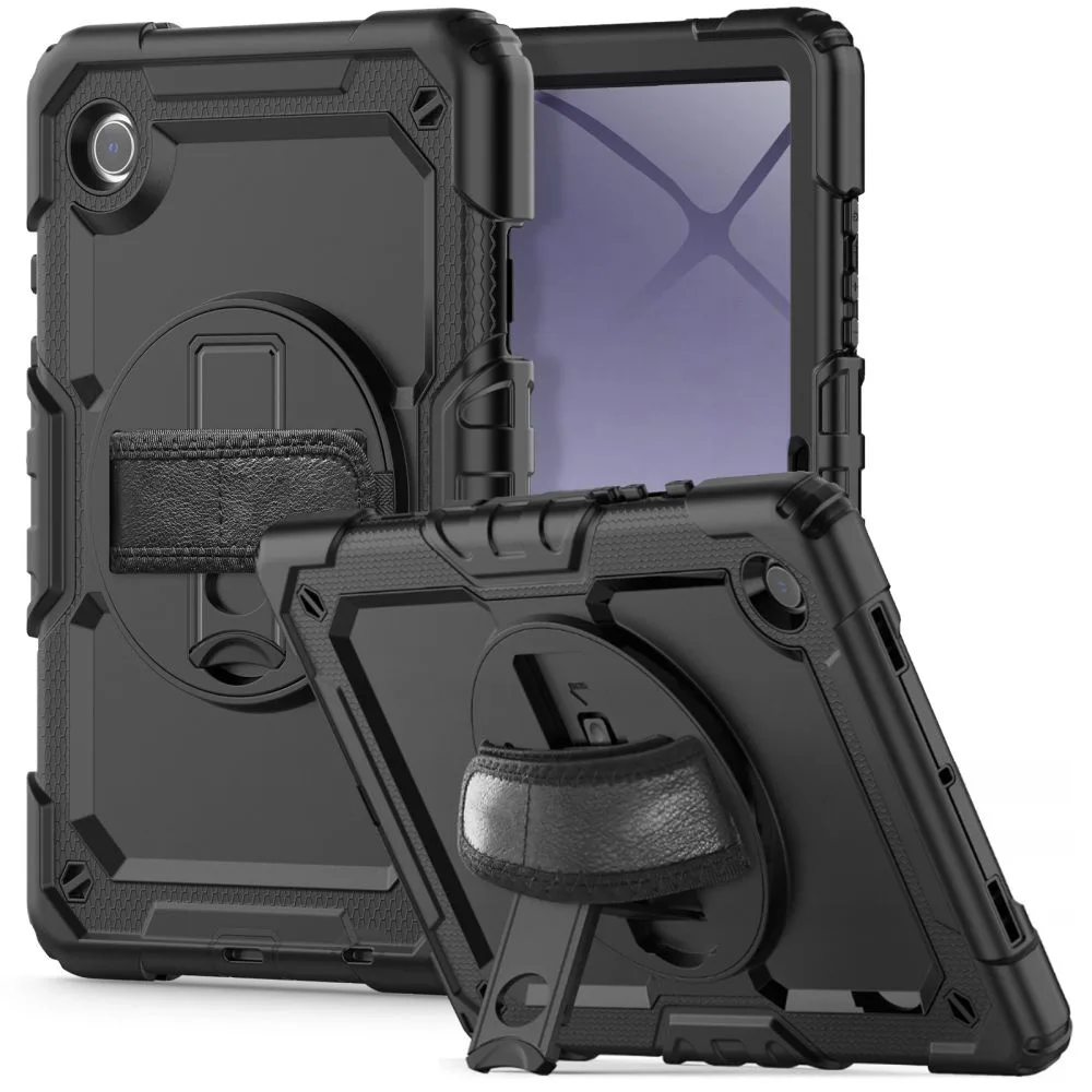Etui z podstawką uchwytem smyczą na Samsung Galaxy Tab A9+ 11.0 X210 / X215 / X216 Solid360 - czarne 3