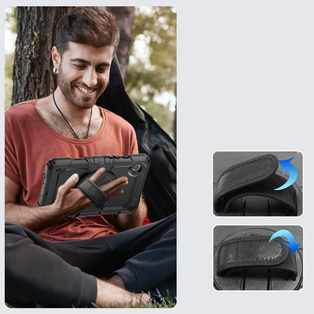 Etui z podstawką uchwytem smyczą na Samsung Galaxy Tab A9+ 11.0 X210 / X215 / X216 Solid360 - czarne 5