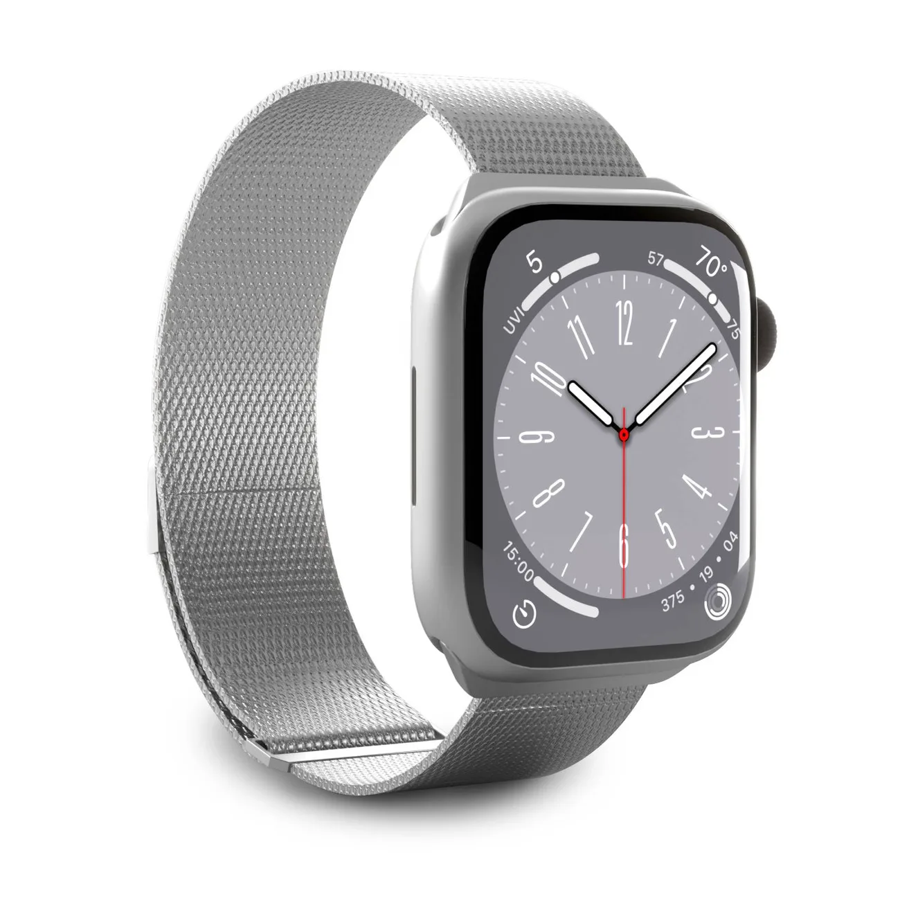 Rozsdamentes acél szíj Apple Watch 42, 44, 45, 49 mm-hez, milánói stílusú – ezüst