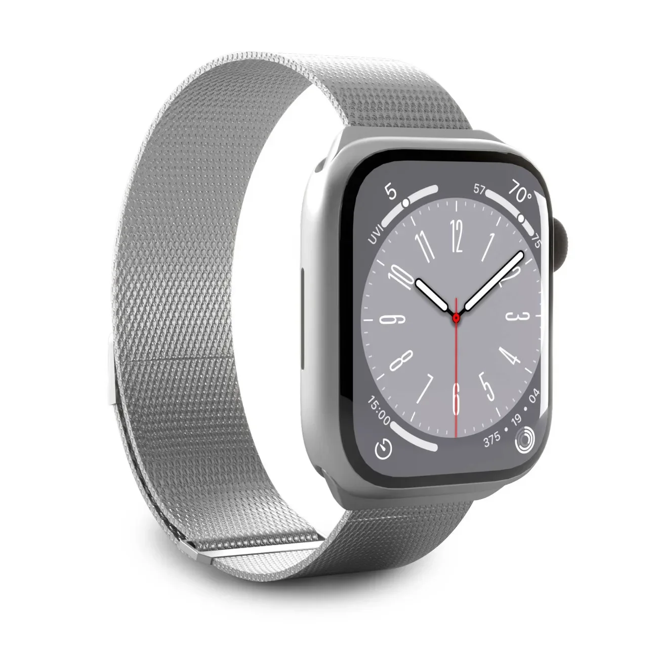 Rozsdamentes acél szíj Apple Watch 42, 44, 45, 49 mm-hez, milánói stílusú – ezüst