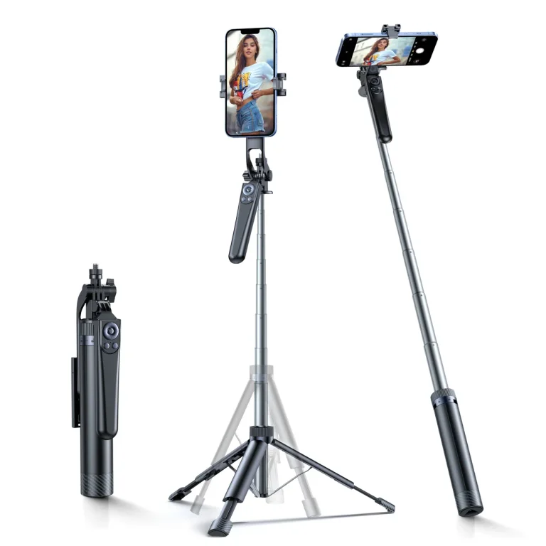 Selfie-bot okostelefon-tartóval, teleszkópos állvány 1,3 m – fekete
