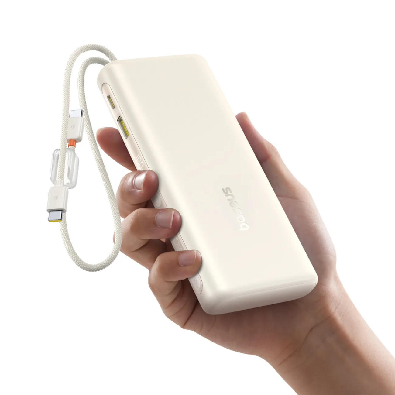 Powerbank 20000mAh 100W z wyświetlaczem dwoma kablami USB-C - beżowy 6
