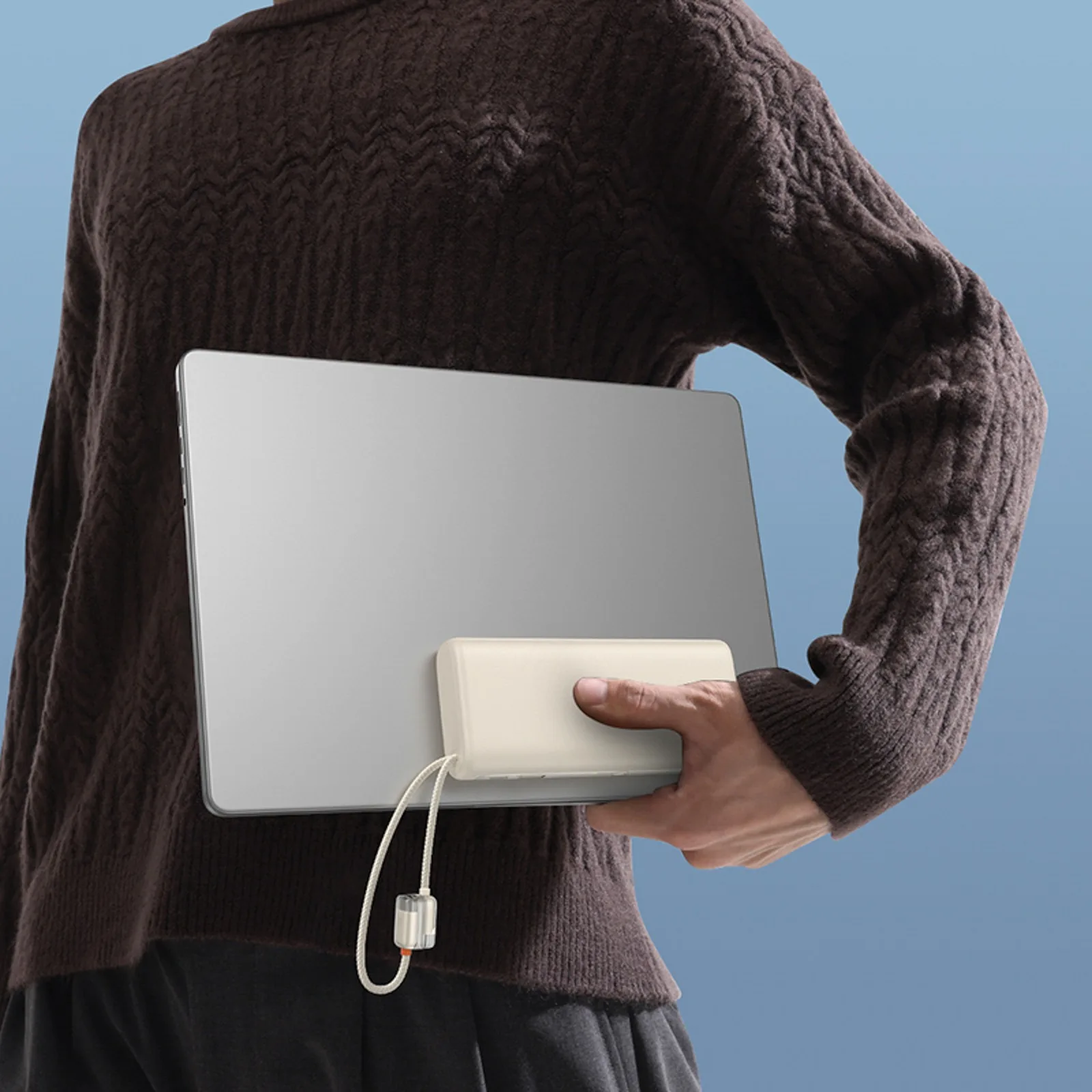 Powerbank 20000mAh 100W z wyświetlaczem dwoma kablami USB-C - beżowy 8