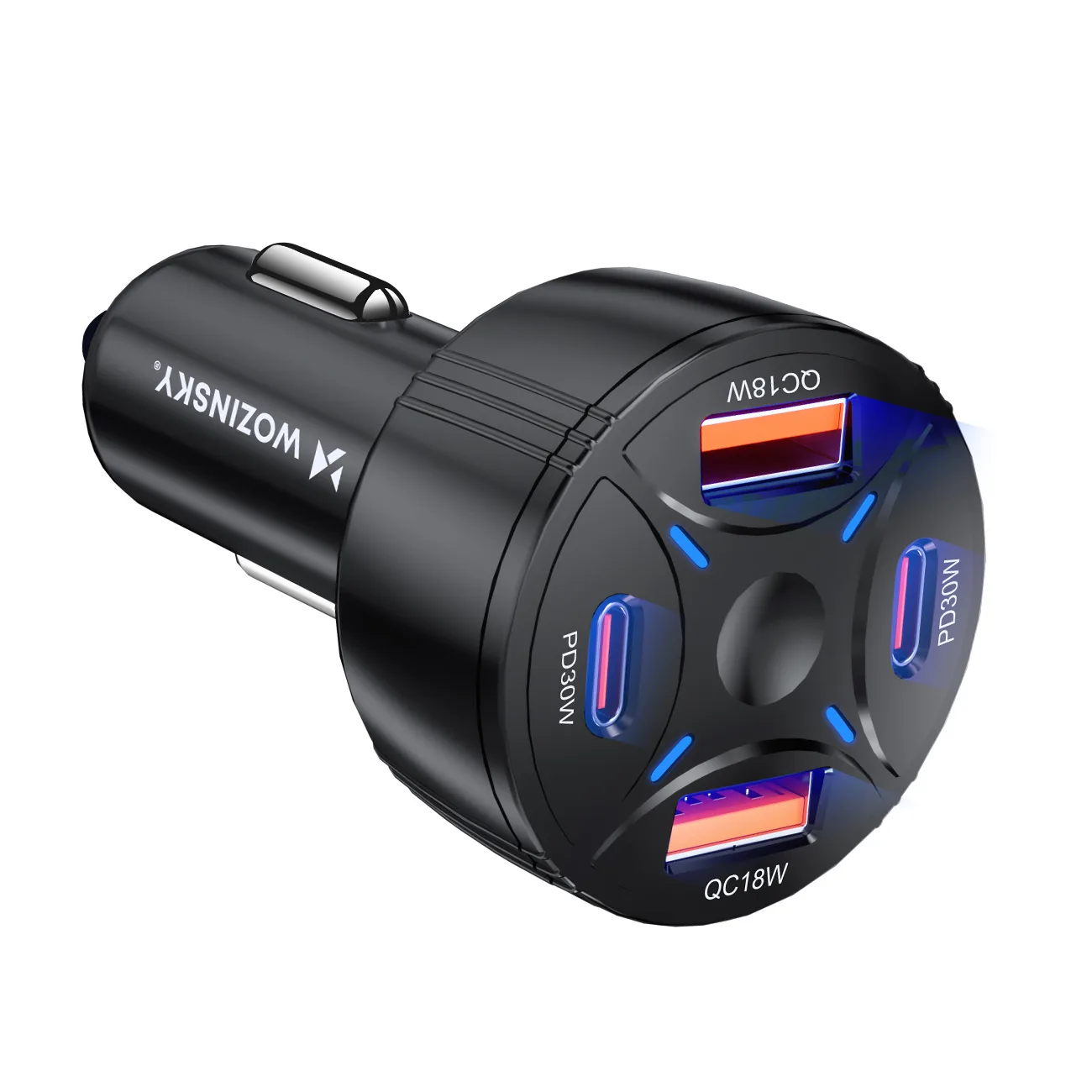 2xUSB-C 2xUSB-A 60 W-os autós töltő – fekete