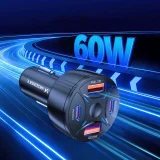 2xUSB-C 2xUSB-A 60-W-Autoladegerät – Schwarz 5