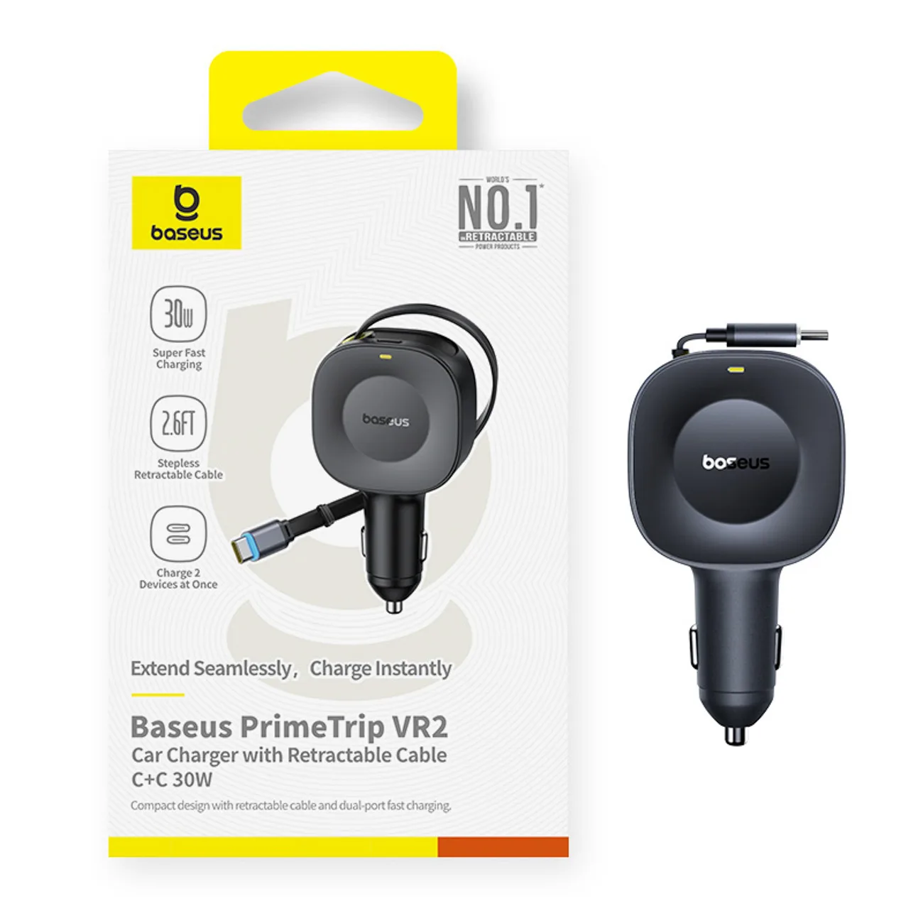 Autonabíjačka USB-C s vysúvacím káblom USB-C, 30 W – čierna 8